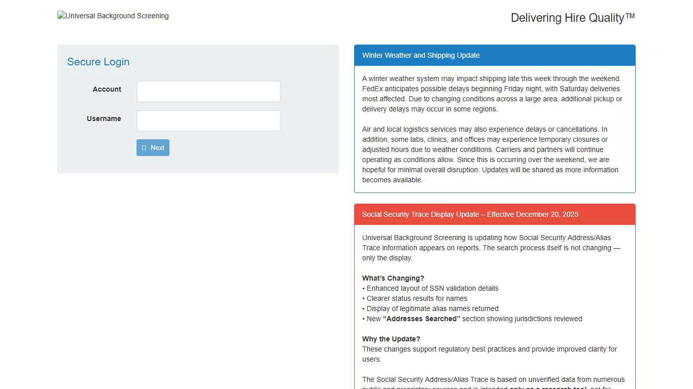 Secure Login Universal Background Screening
